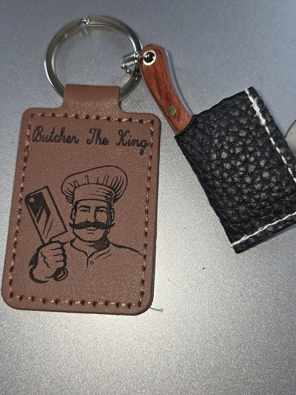 Butcher 4 Life Brown Leather Keychain with Mini Cleaver Charm